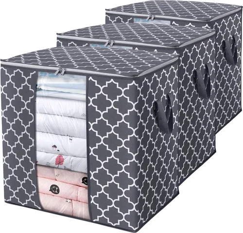 WISELIFE Bolsas de Almacenamiento [3 Unidades/100L] Contenedores Grandes de Organización y Almacenamiento de Mantas y Ropa para Edredones, Ropa de
