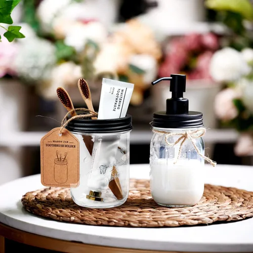 Miniatura 4 de Amolliar Mason Jar Soporte para Cepillos de Dientes - Acero Inoxidable a Prueba de Óxido - Sostiene 2 Cepillos de Dientes y Pasta Dental