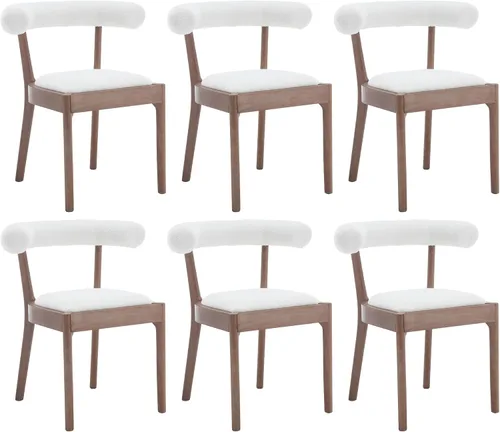 Miniatura 13 de Kmax Sillas de comedor de mediados de siglo, sillas de cocina de tela moderna con marco con acabado de nogal natural, respaldo curvado de lino, beige