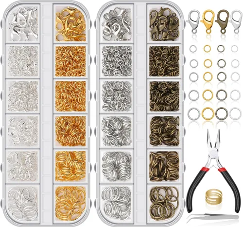 Kit de fabricación de joyas PAXCOO, 1260 piezas de anillos de salto de colores surtidos y cierres de langosta con herramientas y alicates para