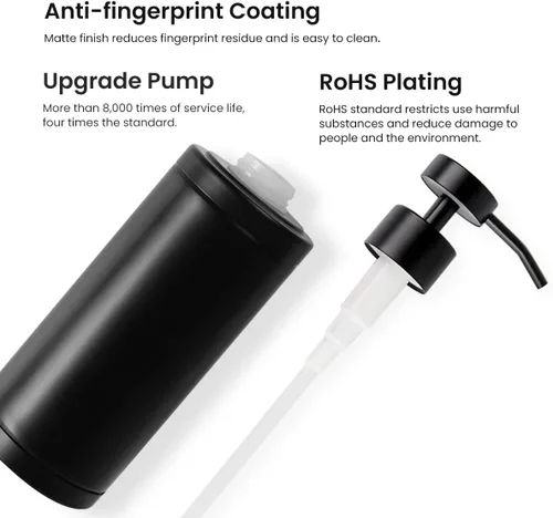 Miniatura 3 de Dispensador de jabón de acero inoxidable para baño, diseño plano negro mate, bomba de metal, dispensador de jabón líquido de manos a prueba de óxido