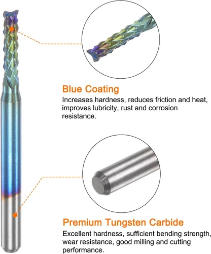Miniatura 4 de HARFINGTON 10 Uds. Fresas de extremo CNC Router Bits 1/8 "Shank 0.094 in Blue Coated Tungsten Carburo Fresas para PCB Acrílico Madera Aluminio Metal