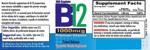 Miniatura 3 de Nutrisalud Products Vitamina B12 de alta potencia, 1000mcg, Set de 2 frascos con 100 tabletas c/u. Combate la anemia, fatiga, aumenta la energia