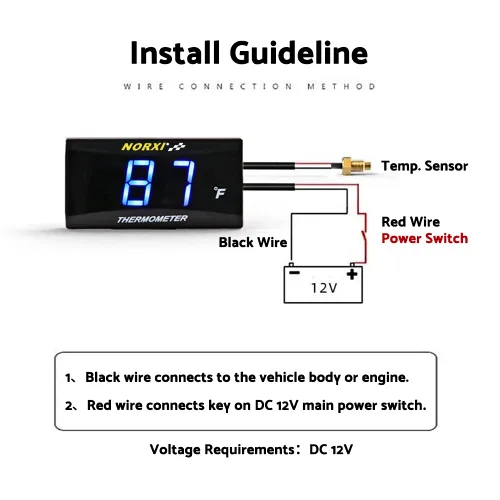 Miniatura 5 de Medidor de temperatura del agua para motocicleta, termómetro Fahrenheit, medidor de temperatura digital universal del agua, termómetro