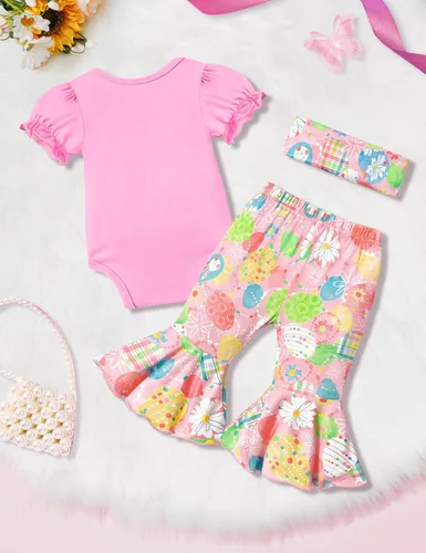 Miniatura 46 de Ropa de bebé niña, 4 piezas, trajes de niña recién nacida, con volantes, mameluco de campana para bebé, diadema, bandana, conjuntos de ropa, regalos