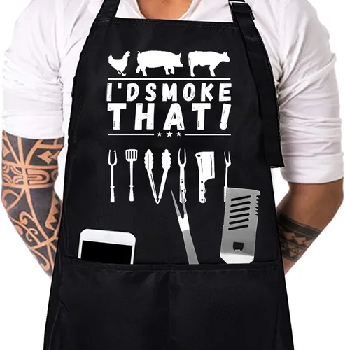 ZOORON Divertidos delantales de chef negros para hombres, delantales de chef ajustables para barbacoa, delantales para cocinar, divertidos para