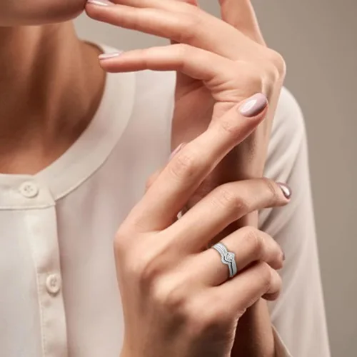 Miniatura 2 de Juego de anillos de moda para mujer 2 en 1 propuesta de compromiso de boda anillo de novia de San Valentín anillos de boda de aleación de alta
