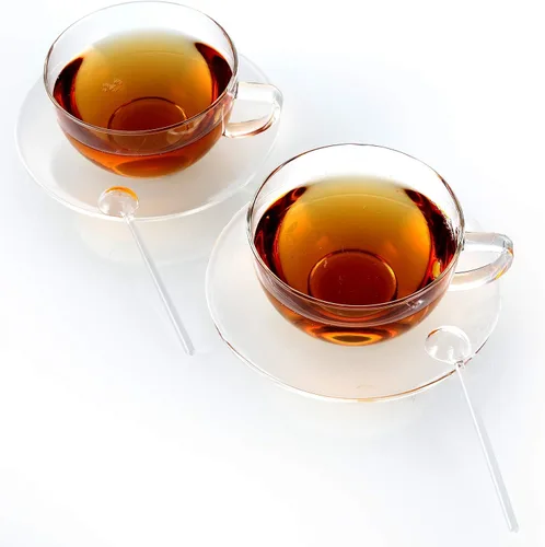 Miniatura 4 de Teabloom Kyoto - Juego de tazas de té y platillo, 2 unidades, tamaño grande, capacidad de 12 onzas/11.8 fl oz, diseño transparente, vidrio