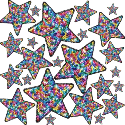 Miniatura 19 de Daifunli 24 Parches de Lentejuelas para Planchar de 4 Parches Decorativos Bordados Brillantes para Ropa, Bolsos, Chaquetas, Jeans, Sombreros