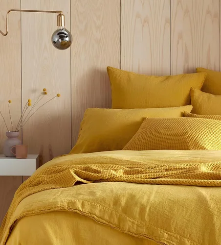 Miniatura 2 de INDACORIFY Funda de edredón de algodón en color amarillo mostaza, ropa de cama bohemia 100% algodón lavado, tamaño Queen, funda de cama amarilla
