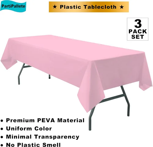 Miniatura 2 de Paquete de 3 manteles de plástico premium negros desechables de 54 x 108 pulgadas. Mantel rectangular desechable para mesas de fiesta