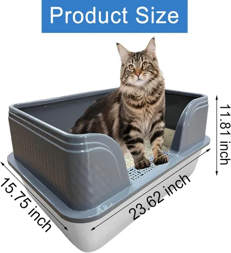 Miniatura 2 de Paquete de 2 cajas de arena de acero inoxidable para gatos con tapa de cara alta, 23.6 pulgadas de largo x 15.8 pulgadas de ancho x 11.8 pulgadas