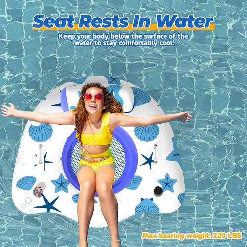 Miniatura 5 de CACSPS Flotadores inflables de piscina para adultos, sillas flotantes con portavasos, flotadores de piscina resistentes para diversión acuática