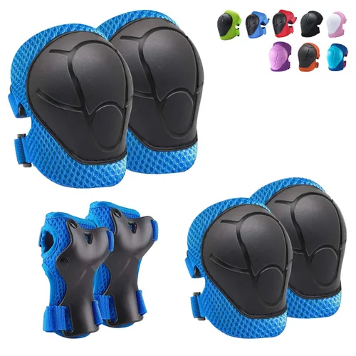 Rodilleras para niños, rodilleras y coderas, conjunto de equipo de protección para niños y niñas con protectores de muñeca 3 en 1 para patinaje, Azul
