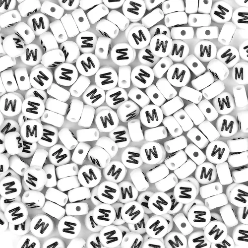 Miniatura 14 de 300 cuentas de letras S de 0.157 x 0.276 in, cuentas blancas del alfabeto de forma redonda acrílica, cuentas sueltas para pulseras con nombre
