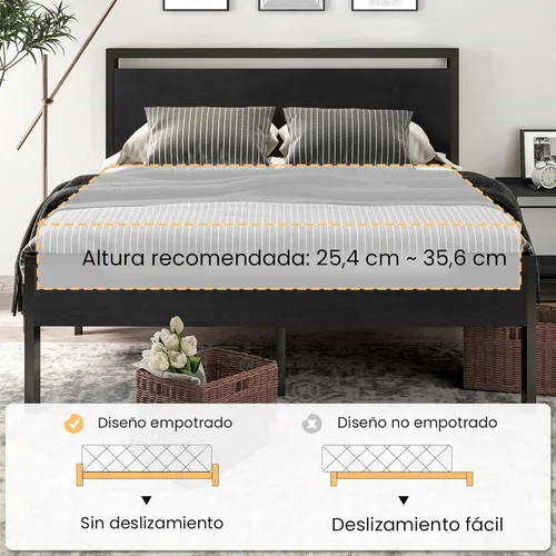 Miniatura 7 de SHA CERLIN Armazón de cama de plataforma metálica de tamaño completo de 14 pulgadas con cabecero y pie de cama de madera, base de colchón, no Roble