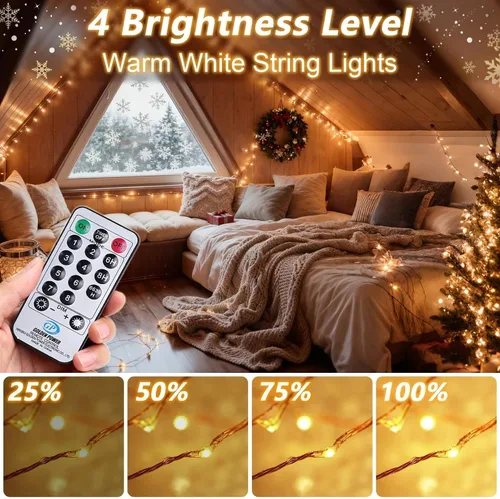 Miniatura 3 de Guirnalda de luces LED de 99 pies con 300 luces para dormitorio, patio, interior/exterior, impermeable, luces de cobre para cumpleaños, boda