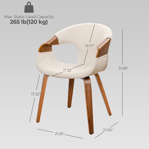 Miniatura 2 de Art Leon Silla de escritorio sin ruedas - Silla moderna de mediados de siglo, silla de escritorio de madera tapizada de tela, silla de oficina