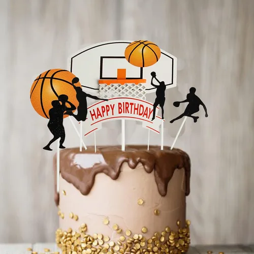 Miniatura 4 de Juego de 7 letras de baloncesto DIY feliz cumpleaños para niño pastel decoración de fiesta de pasteles deportes suministros de fiesta