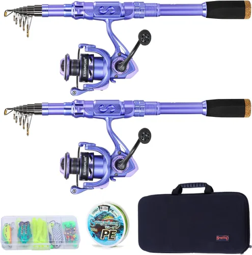 Miniatura 8 de Sougayilang Fishing Rod and Reel Combos Carbon Fiber Telescopic Fishing Pole with Smooth Reel Combo Saltwater Freshwater Kit Kit Completo Púrpura