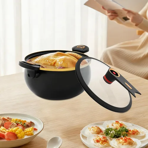 Miniatura 4 de PERFERATE Olla a presión micro de 8.45 cuartos de galón con válvula automática de liberación de presión, olla redonda antiadherente olla a fuego
