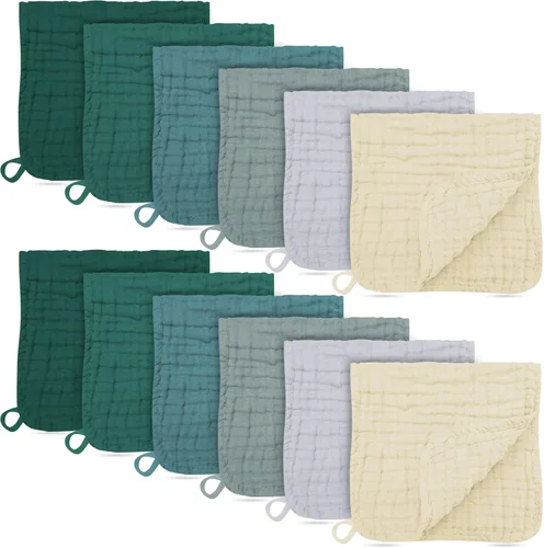 Miniatura 14 de Paquete de 12 paños de muselina para eructos, grandes de 20 x 10 pulgadas, ultra absorbentes, 100% algodón para babas y desorden del bebé, trapo