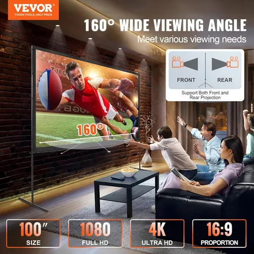 Miniatura 2 de VEVOR Pantalla de Proyector con Soporte, Pantalla de Película al Aire Libre de 100 Pulgadas 16:9 4K 1080 HD con Soporte, Pantalla de Proyección Sin