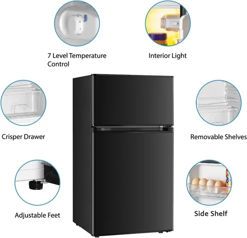 Miniatura 4 de Saeoola Mini refrigerador con congelador, 3.2 pies cúbicos, mini refrigerador compacto de 2 puertas con congelador separado para dormitorio