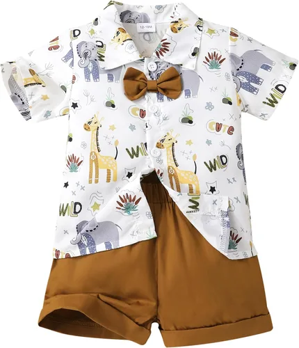 JEELLIGULAR Conjunto de ropa de verano para bebé niño de manga corta con botones y pantalones cortos, trajes casuales para caballeros de 1 a 6 años