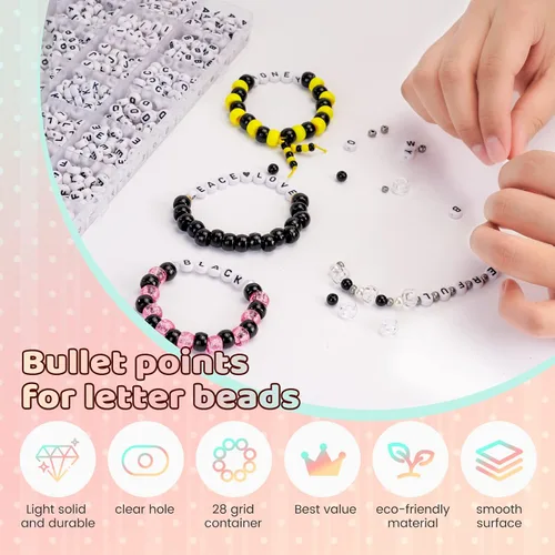Miniatura 4 de FZIIVQU Kit de 1450 Piezas de Cuentas de Letras, 4x7 mm Cuentas de Alfabeto de Acrílico Blanco para Hacer Joyas, Cuentas de Corazón de Número