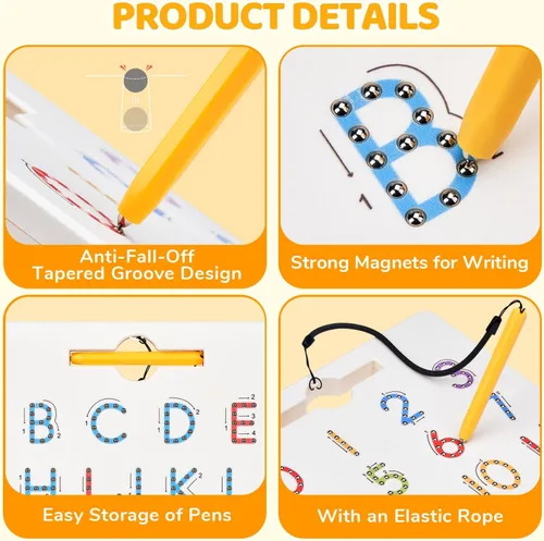 Miniatura 5 de GAMENOTE Juego de tableros magnéticos de letras y números de doble cara - Tablero de trazado de alfabeto y números para niños pequeños, práctica