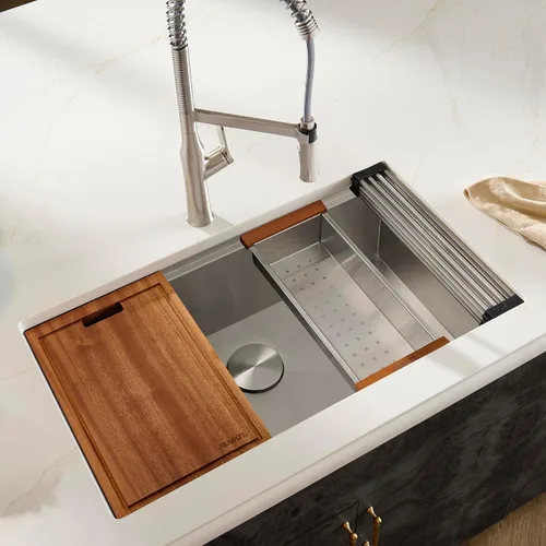 Miniatura 2 de Ruvati RVH8300 Fregadero de cocina de acero inoxidable de calibre 16 individual, instalación por debajo de la encimera y guías para estación