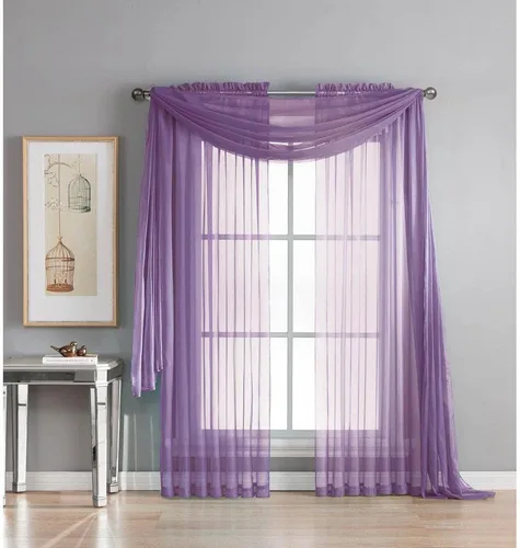 Miniatura 6 de Set de 3 piezas de cortina de gasa (2 piezas de 58" x 84") y cenefa de ventana (1 pieza de 37" x 216") (Negro)