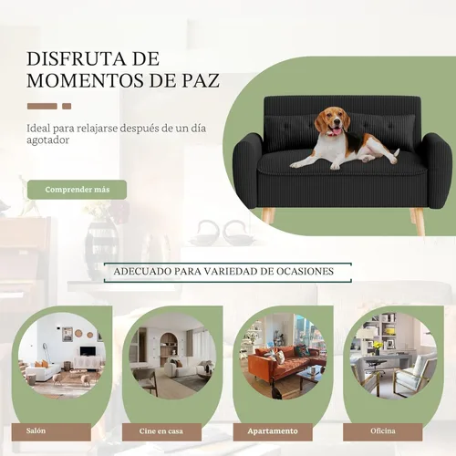 Miniatura 5 de Vongrasig Sofá biplaza pequeño y moderno de 48 pulgadas, tela de pana suave de mediados de siglo, sofá de 2 plazas con cojines traseros y patas Negro