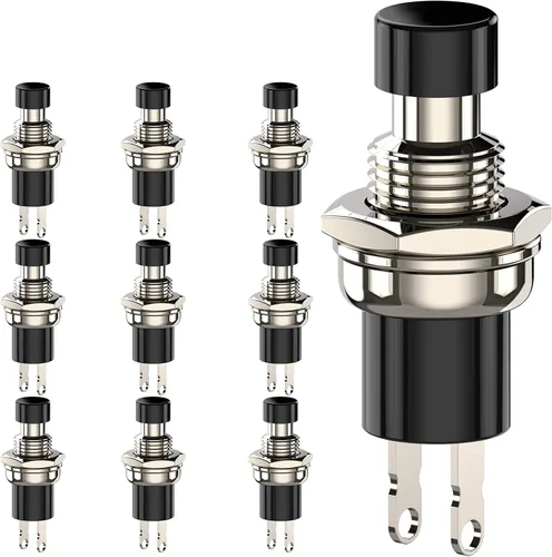 Miniatura 12 de Interruptor de botón momentáneo, 1A 250VAC SPST Mini interruptores de botón cerrado normal (NC) tapa negra y roja - 10 piezas