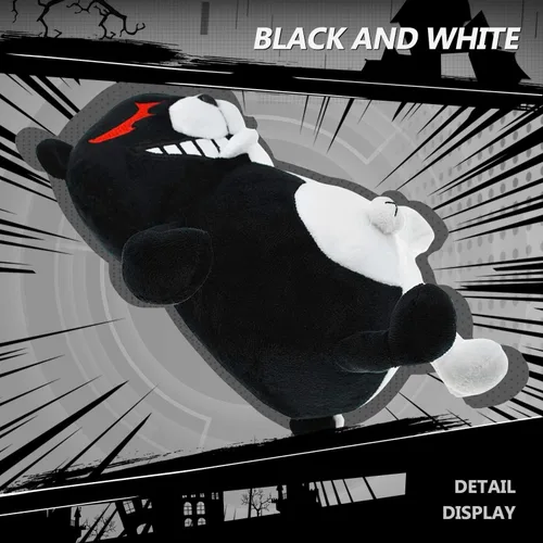 Miniatura 5 de Muñeca Monokuma de anime de oso de peluche, color blanco y negro, para disfraz de cosplay, 9.84 pulgadas, negro