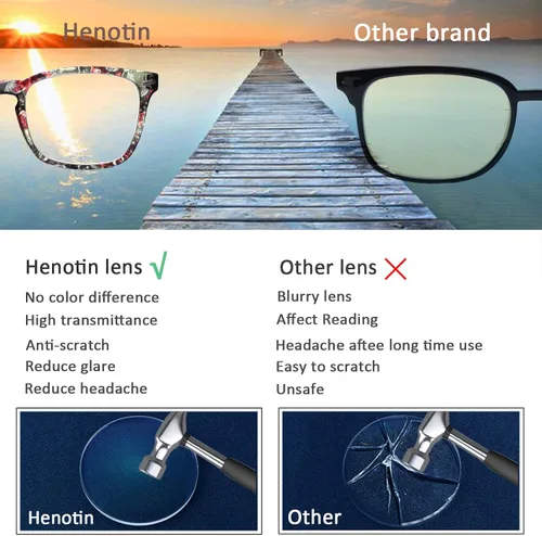 Miniatura 4 de Henotin - Juego de 4 gafas de lectura con bloqueo de luz azul para mujeres y hombres, con bisagra de resorte para computadora, anti rayos UV, gafas