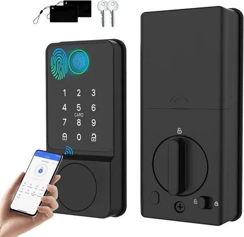 Miniatura 10 de Cerradura de puerta inteligente WiFi, entrada sin llave con puerta de enlace y asas, pantalla táctil, teclado de huellas dactilares, llave