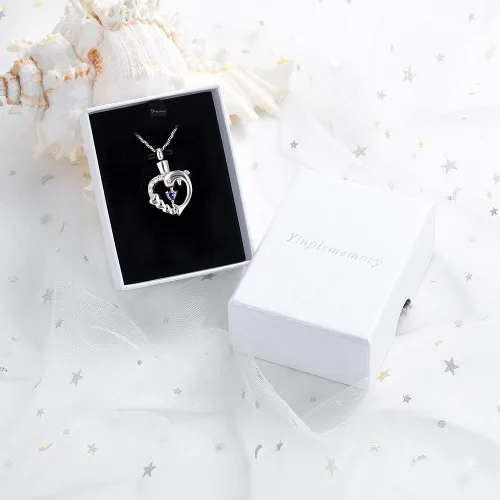 Miniatura 18 de Yinplsmemory Collar de urna de corazón de delfín para cenizas para mujer, colgante de urna de corazón de cristal, collar de recuerdo de cenizas