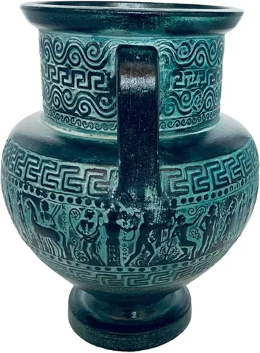Miniatura 8 de Alivio terracota cerámica ánfora 8.3 in,pátina verde,Escenas de la mitología griega antigua