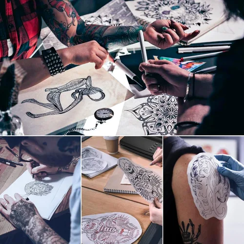 Miniatura 5 de Papel de transferencia de tatuajes, 100 hojas de papel de plantilla de tatuaje, papel de plantilla para tatuaje, tamaños A4, kit de plantillas