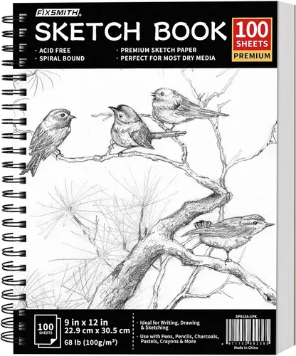 Miniatura 27 de FIXSMITH Cuaderno de bocetos de 5.5"X8.5" 100 hojas (68 lb/100gsm) Cuaderno de bocetos Papel de dibujo libre de ácido Bloc de bocetos de Negro