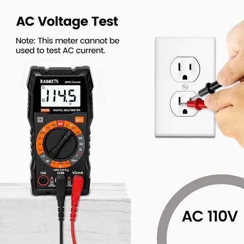 Miniatura 2 de KAIWEETS- Multímetro digital con funda, voltímetro CA/CC, prueba de Ohm/Volt/Amp, continuidad, diodos, para toma de corriente doméstica, prueba