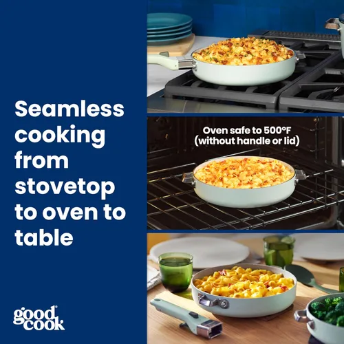 Miniatura 6 de GoodCook Juego de utensilios de cocina de cerámica de 14 piezas con asas extraíbles, ollas y sartenes antiadherentes, aptos para inducción y horno