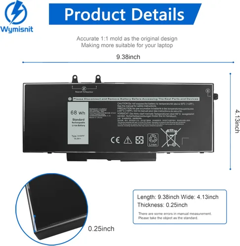 Miniatura 3 de Batería de reemplazo para laptop Wymisnit de 68Wh 3HWPP para Dell Latitude 5510 5410 5501 5401 5511 5411 Precision 3541 3551 Inspiron 7706 2n1