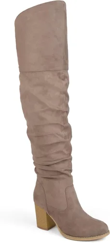 Miniatura 8 de Journee Collection Botas Kaison de cuero vegano con cremallera sobre la rodilla y tacón de bloque para mujer regular y ancha