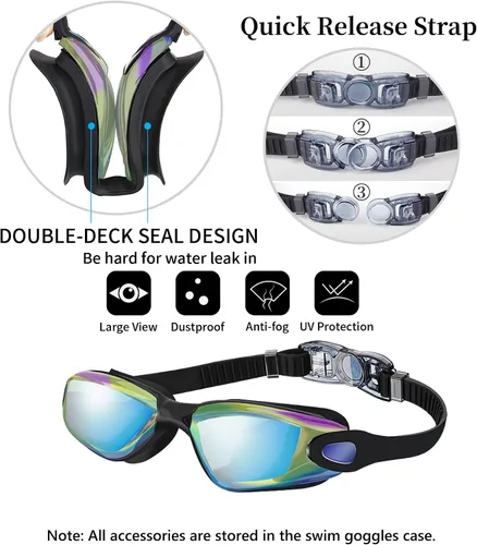 Miniatura 2 de Gafas de natación sin fugas con clip de nariz, tapones para los oídos, gorro de natación y funda para hombres y mujeres