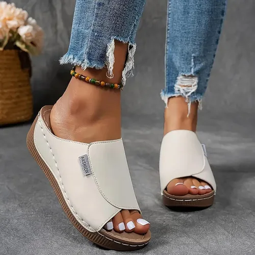 Miniatura 3 de Sandalias de cuña para mujer, puntera abierta, soporte de arco, calzado ortopédico para caminar, zapatos elegantes de suela suave sin cordones Blanco