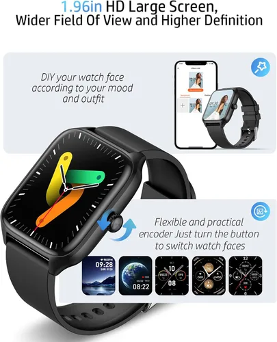 Miniatura 3 de Relojes inteligentes para hombres y mujeres con llamada Bluetooth, rastreador de actividad física de 1.96 pulgadas, pantalla táctil completa HD