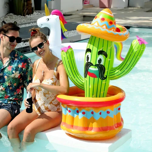 Miniatura 5 de PARENTSWELL Enfriador inflable de cactus de 47.5 pulgadas, enfriador de bebidas inflable para fiestas de verano, cubo de hielo inflable, suministros